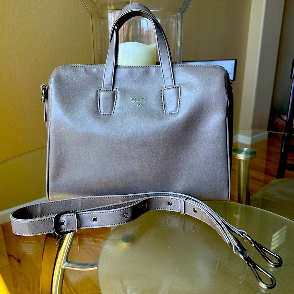 Taupe Leather Satchel with Detachable Strap